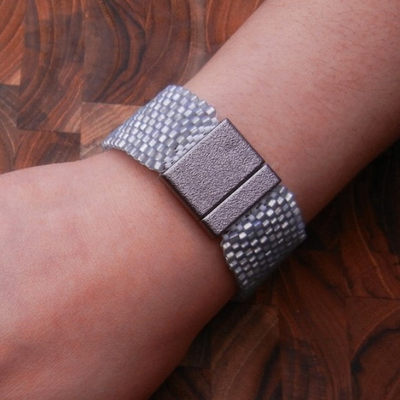 Ice Blue Iridescent Beaded Cuff Bracelet | Handmade Custom | Jaded Vine Design - Picture 3 of 6